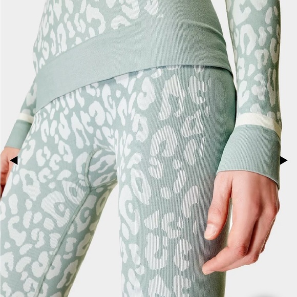 NWT Sweaty Betty Blue Leopard Paint Jacquard Base Layer Leggings Size Small Ski